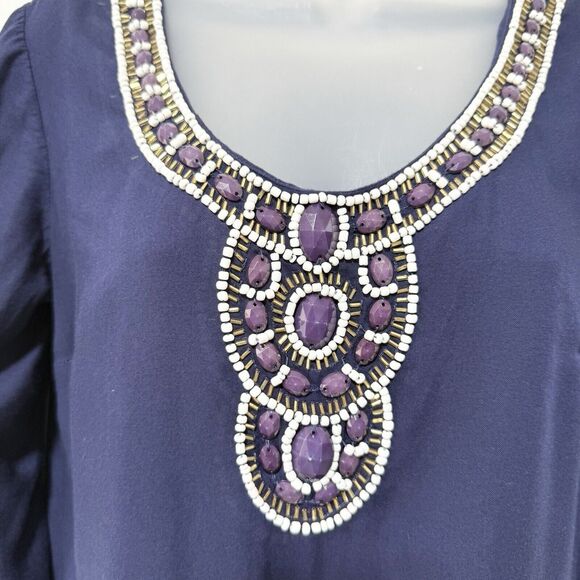 Lilly Pulitzer XS Sarah True Navy Beaded Embellished 3/4 Sleeve Tunic Dress - Picture 5 of 12